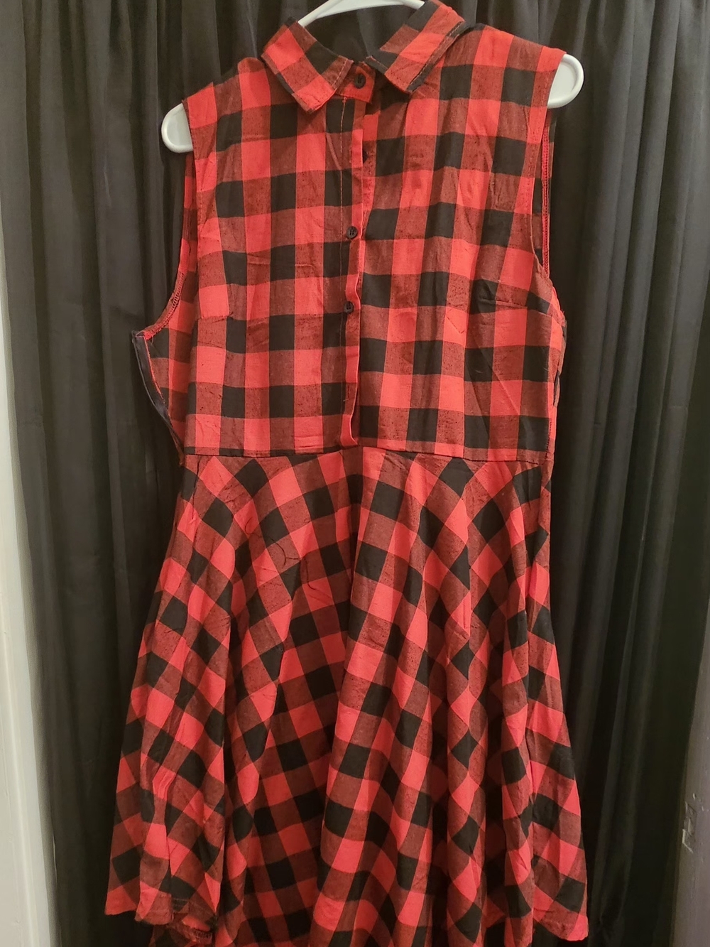 Womens Red and Black Plaid Sleeveless Dress